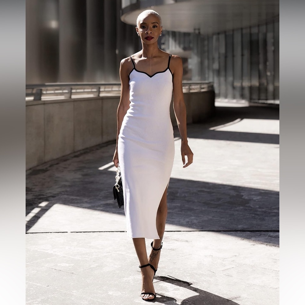 White Slip Dress with Black Trim - Picture 3 of 6